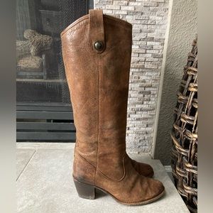 Frye Brown distressed leather Jackie Button Knee High Boots - Size 6.5B